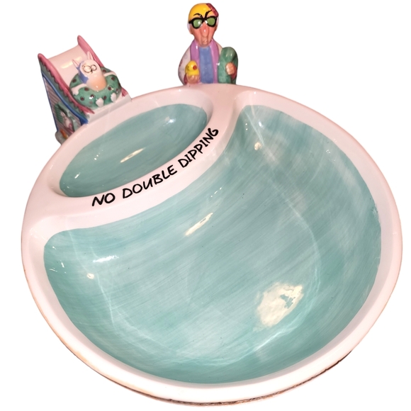 RARE Maxine by J. Wagner "No Double Dipping" Large Pool Themed Chip & Dip Bowl - Picture 2 of 12
